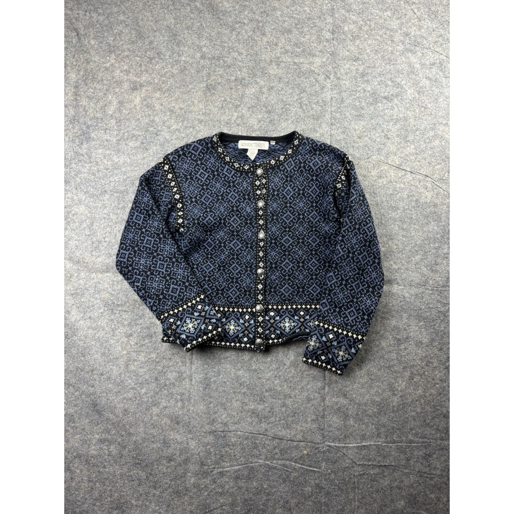 Nomadicβ Traders Cotton Geometric Pattern Cardigan Women's Medium Blue Sweater